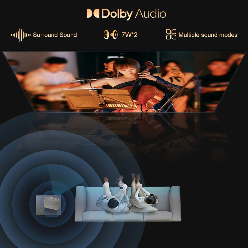 شعاع الصمام الثنائي الباعث للضوء أفضل جهاز عرض لاسلكي صغير 100 بوصة لحفلات السينما 4k مع مكبرات صوت