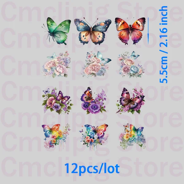 12 sztuk/partia Waterpainted Rainbow Butterfly naszywki termoprzylepne aplikacje na ubraniach naklejki termiczne zastosowania do prasowania