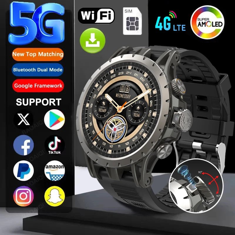 5G Full Netcom Android 9.0 4G Smart Watch 466*466 Amoled 1.43'' Screen Display GPS WIFI HD Video Call 5MP Camera Smartwatch Mans