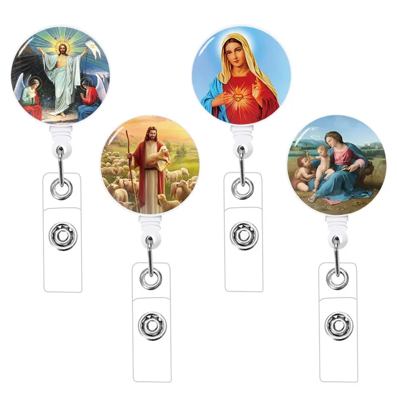 Adjustable And Easy To Pull Buckle Rotating Back Clip Virgin And Jesus Flat Expandable Buckle ID Card Sleeve Clip New