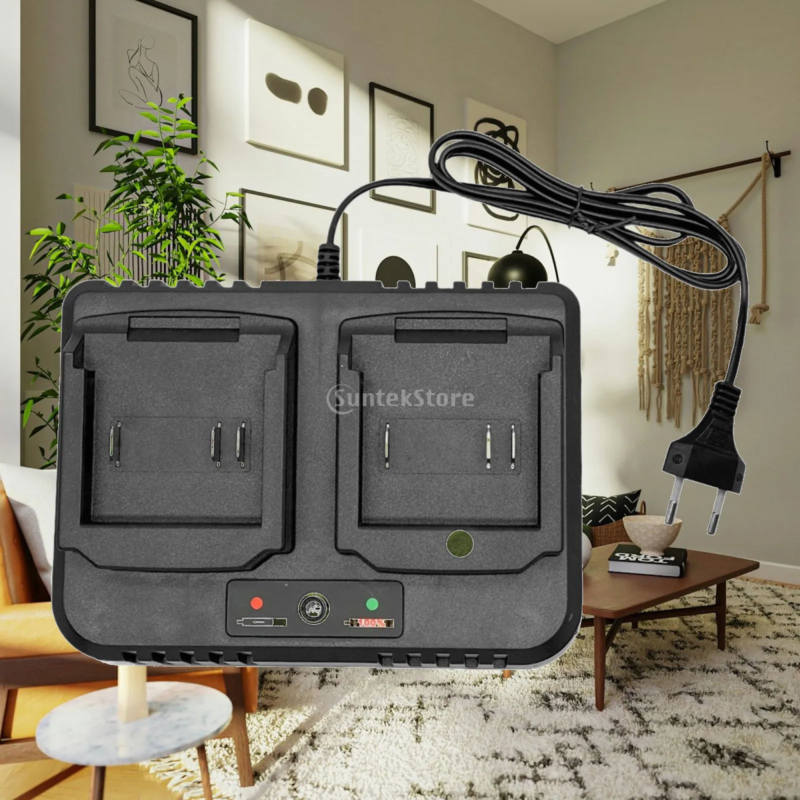Two Bay Battery Charger Energy Efficient Dual Adapter Charging Unit for Workshop and Home Use