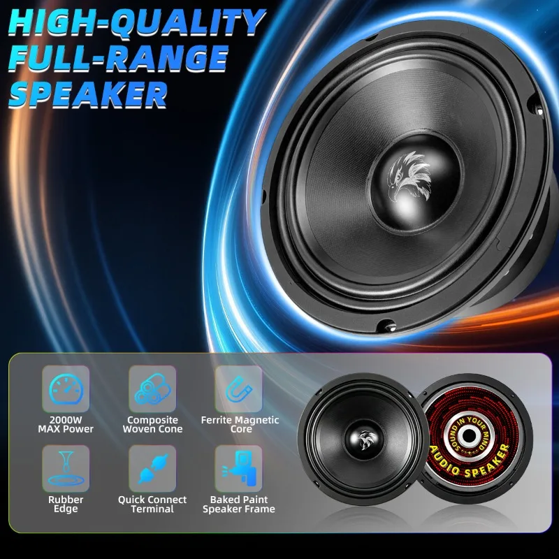 1pc 8 Inch Car Speakers High Fidelity 1200W High Definition Sound Quality Mid Bass Stereo Full Range Music Subwoofer Car Audio