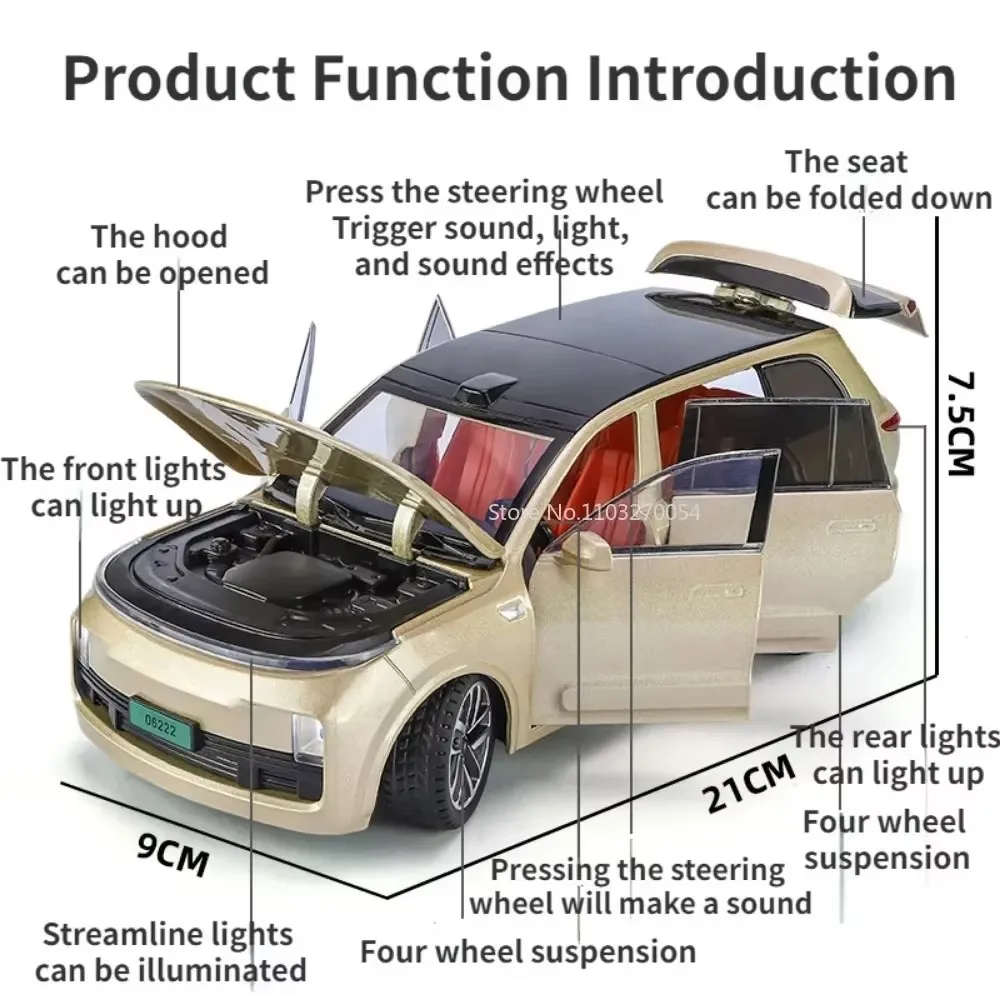 1:24 BYD Yangwang U8 Li L9 합금 자동차 모델 다이캐스트 금속 장난감 신 에너지 차량 사운드 라이트 풀백 도어 열린 장난감 소년 선물