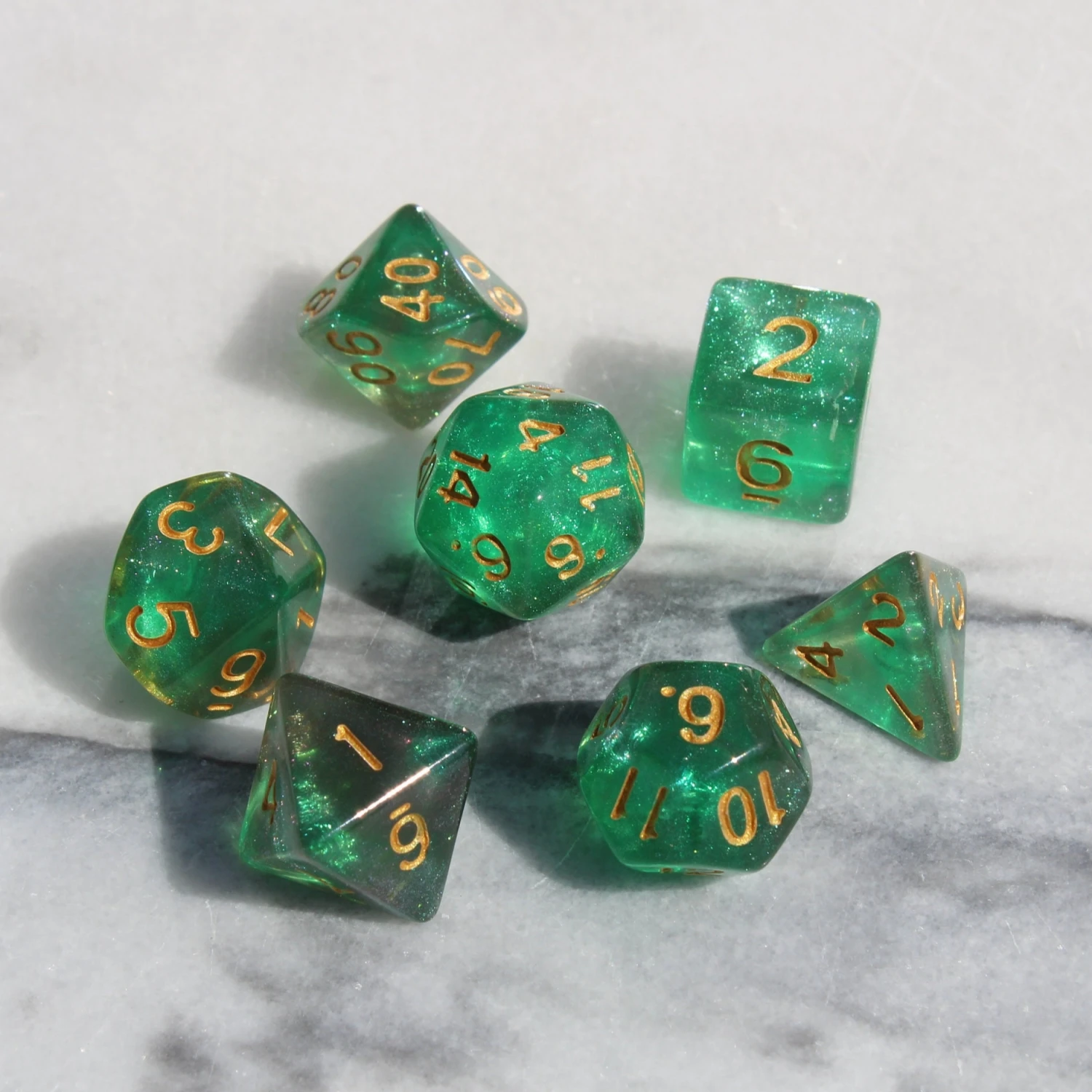 Dados de profundidad turquesa más verde para juegos de mesa DND, mazmorras y dragones, D & D, RPG, juego de rol de mesa, 7 piezas por juego