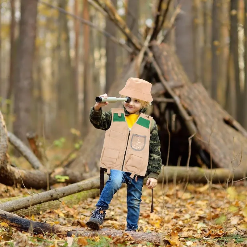 Safari Costume with Cargo Vest Hat,Backyard Explorer Dress Up for Boys Girls,Outdoor Adventure Pretend Play Set for Park Ranger view 6