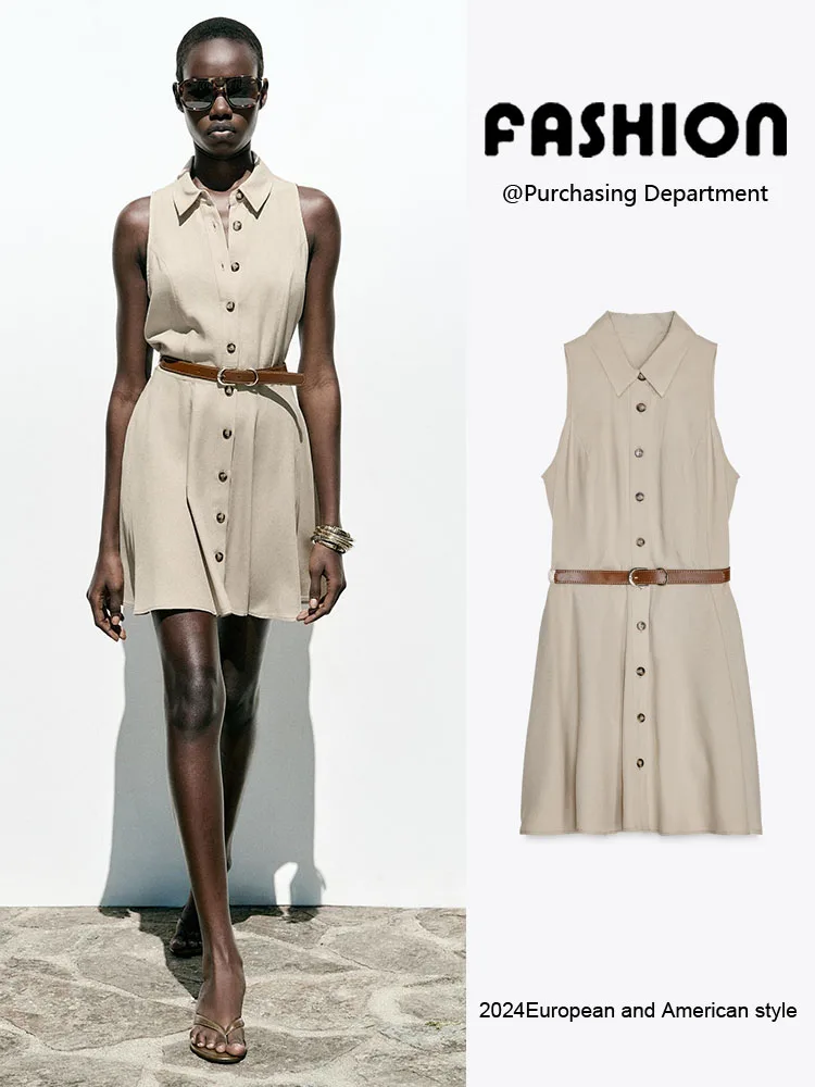 

Summer New Arrival Women's Dr Single Button round Ne Svel Belted Gown Ethnic Stage Costume Faionable Trendy