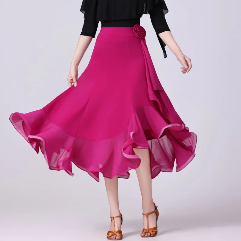 Romantic Modern Midi Skirt with Small Bottle Cap Half Skirt for Social Dancing Square Dancing Large Flounce Skirt