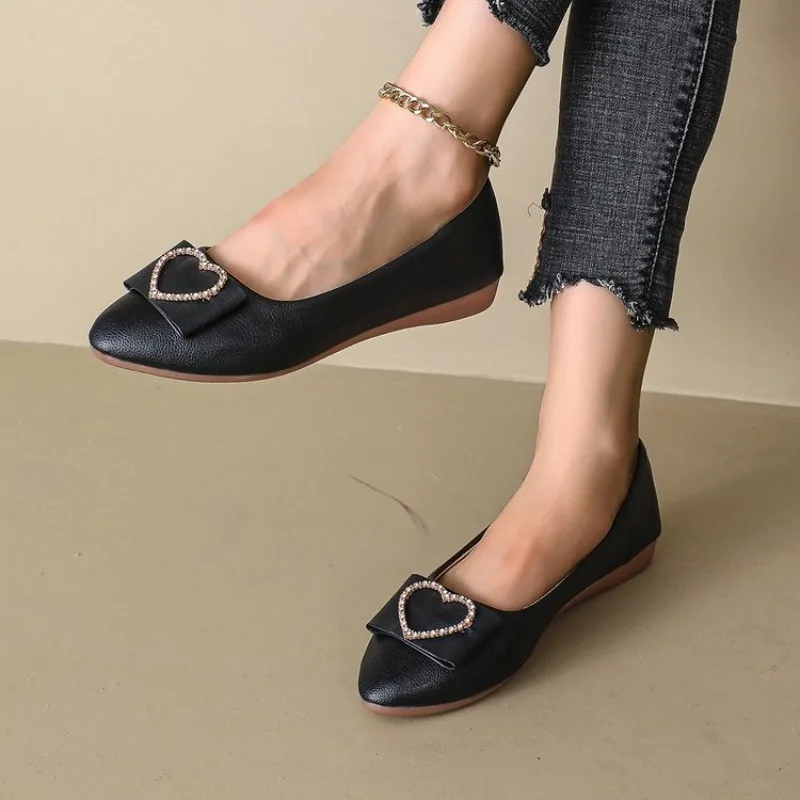 

Spring autumn Office Patent Leather Woman Flats Shoes Ballets Metal Buckle Bow Lady Fall Girl Ballerina Dress Pointed Toe Slip