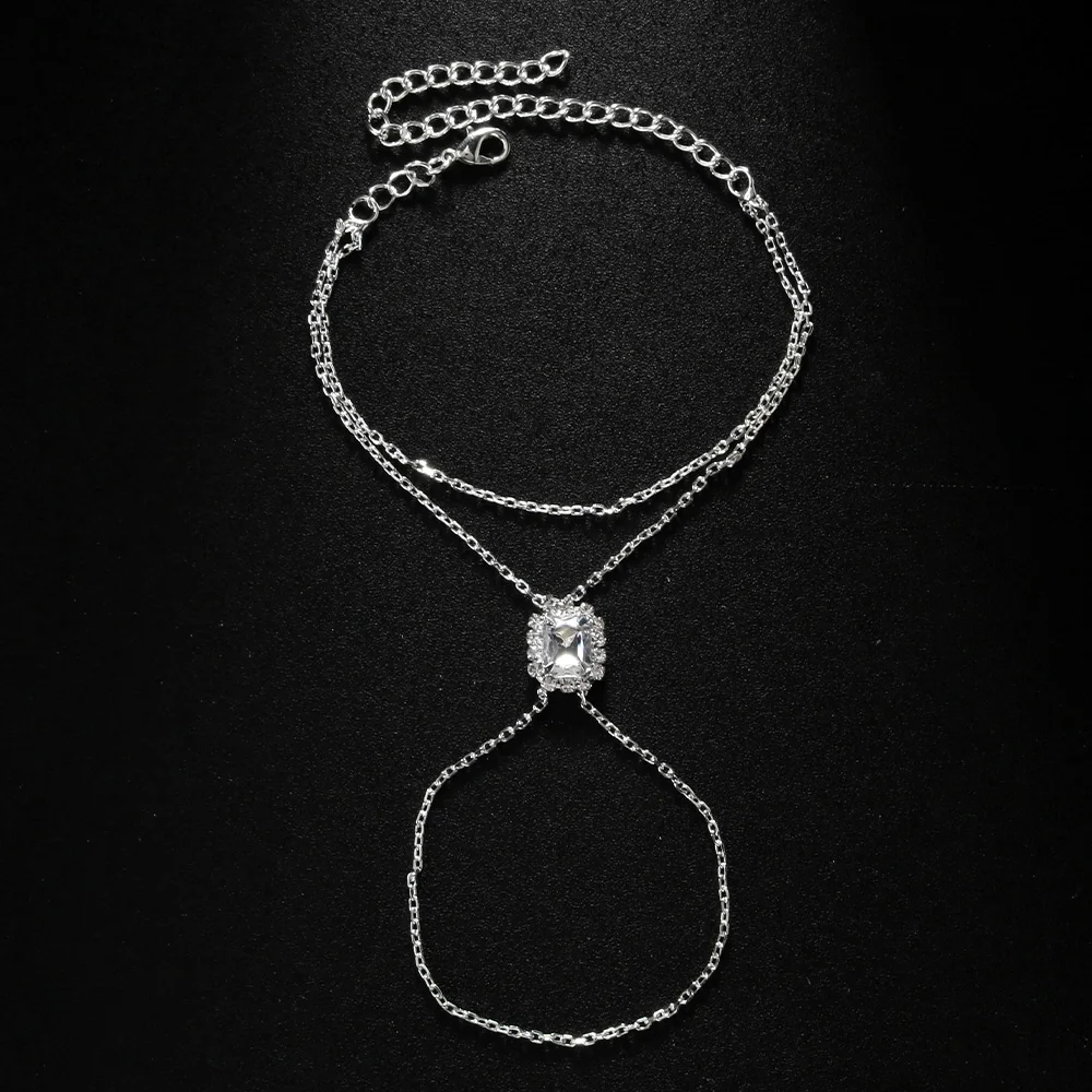 Stonefans Rectangle Crystal Mittens Bracelet Finger Jewelry for Women 2024 Simple Back Bracelet Hand Chain Accessories Gift