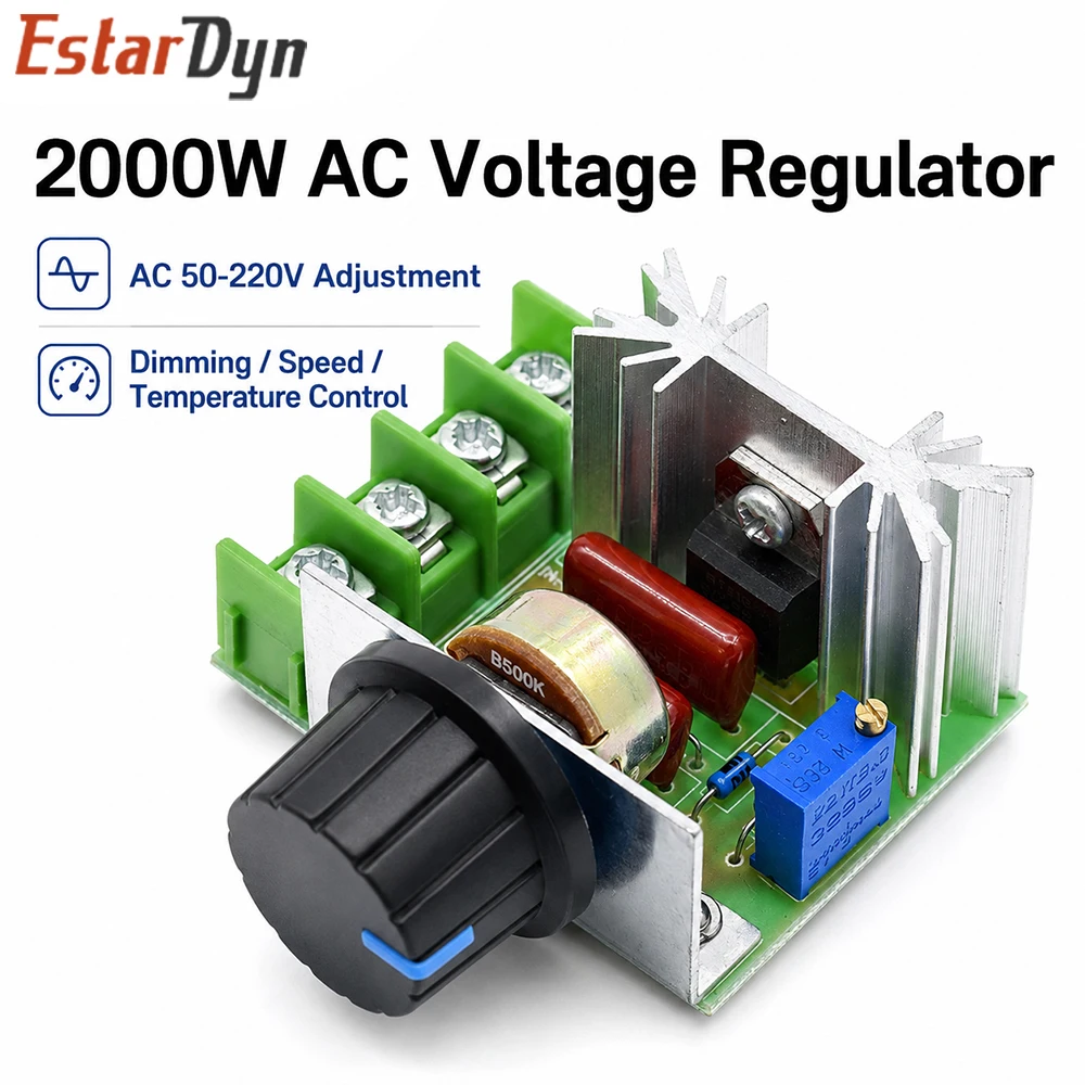 Estardyn 2000W AC 220V SCR Voltage Regulator Dimmer Motor Speed Controller 50-220V Adjustable Module