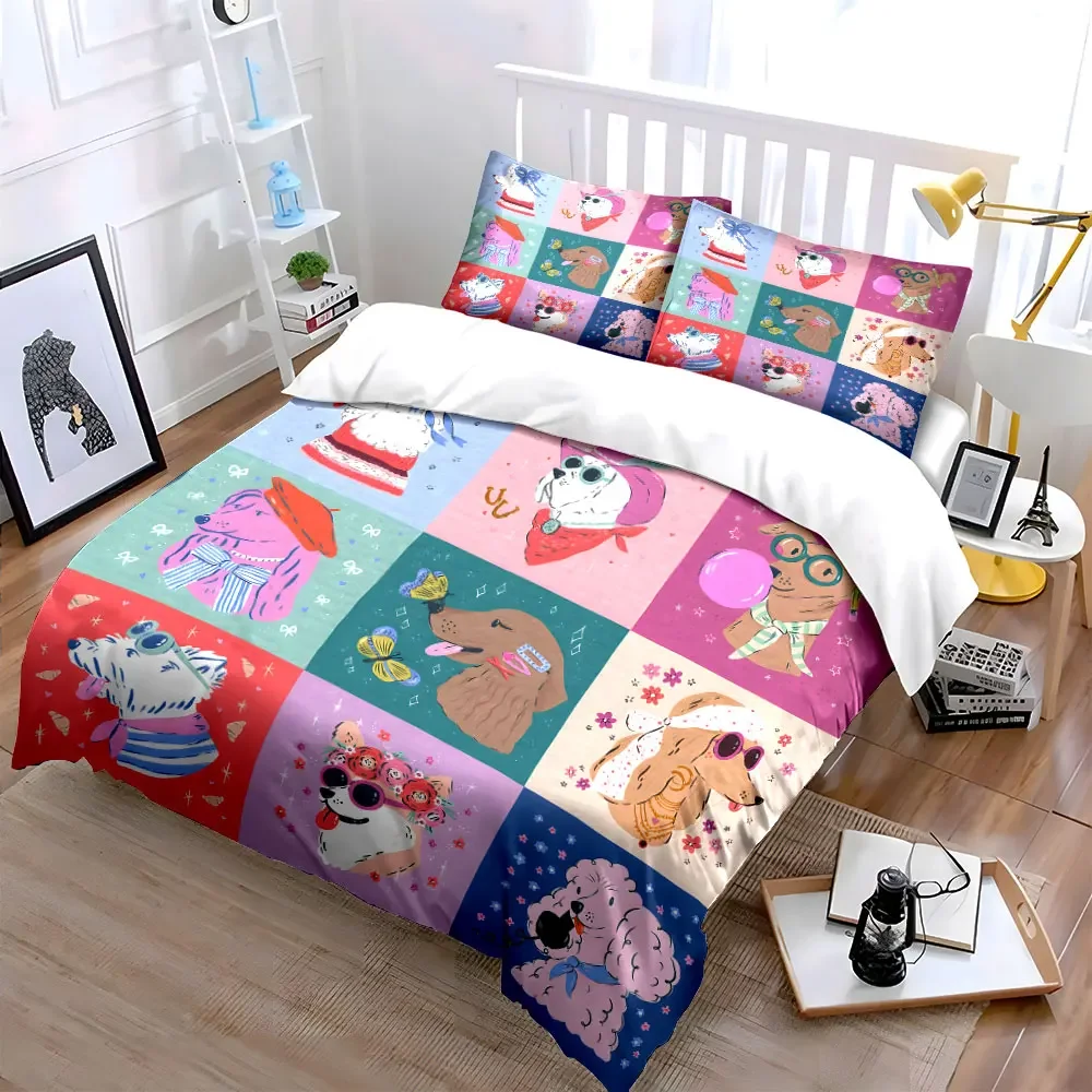 Stylish Dog Print Decor Set Soft Comfortable Duvet Cover Bedding Set Included 1*Duvet Cover & 2*Pillowcases, gift