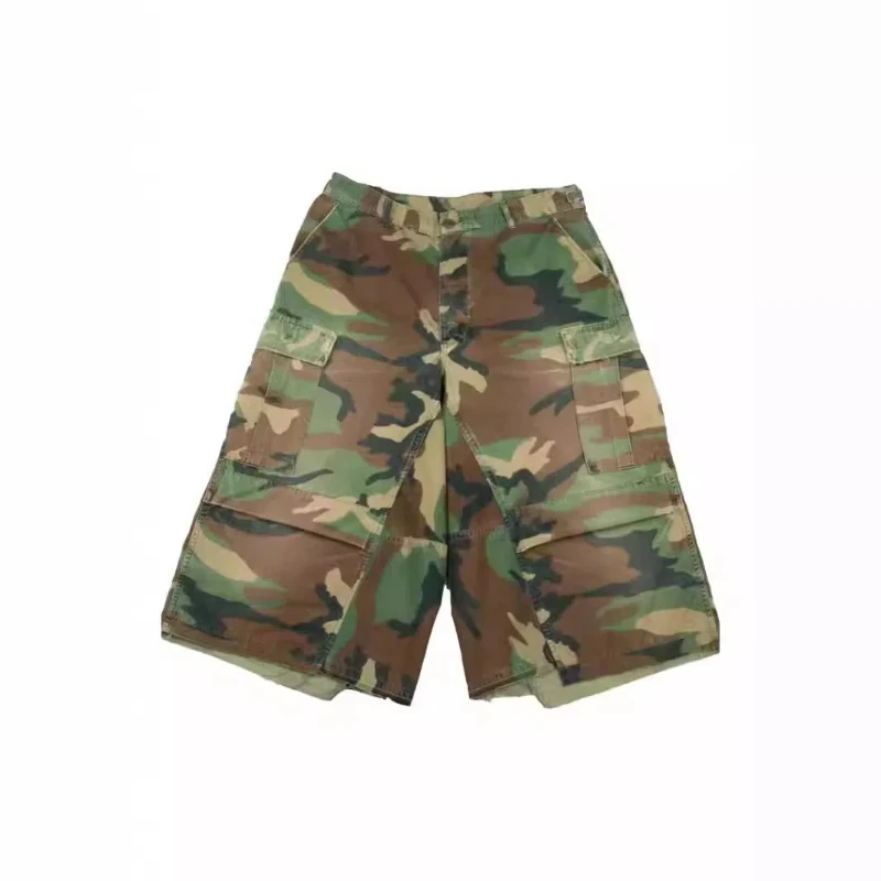 Camouflage Workwear Seven-minute Shorts Washed Do Old Hip-hop Style Loose Wide-legged Pants Daily Casual Versatile Men\'s Pants