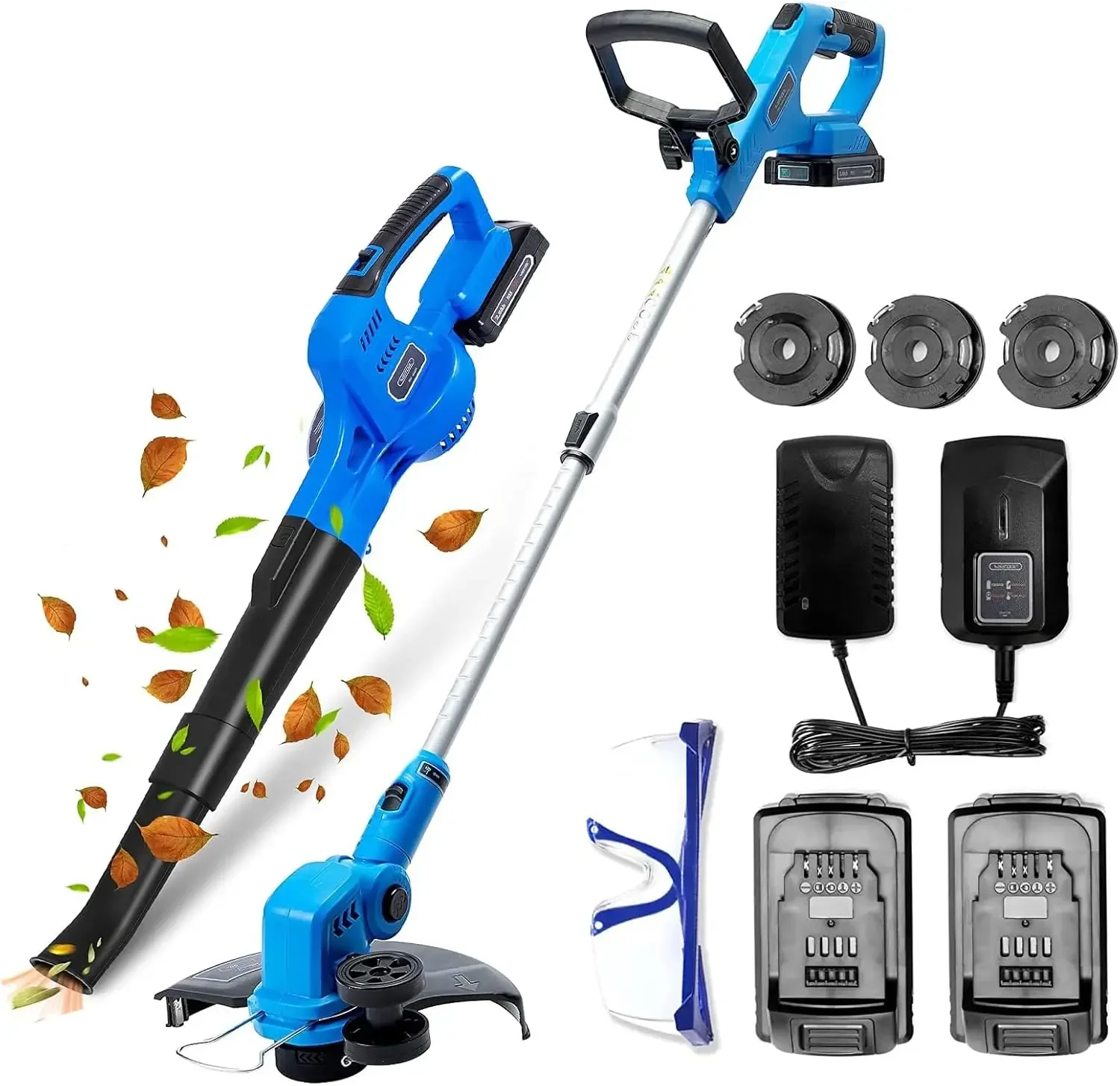 

20V Cordless String Trimmer & Edger and Leaf Blower Combo Kit, 12 Inch Weed Wacker with 90 Degree Adjustable Head, 130 MPH Elect