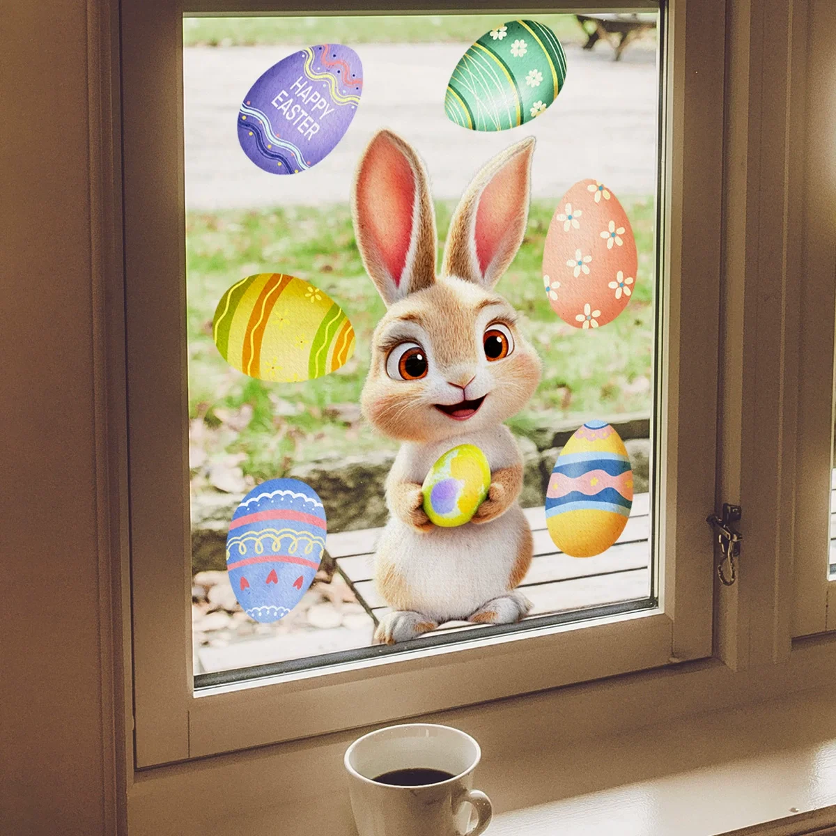 Счастливая Пасха, наклейки на окно, милые кроличьи яйца, морковь, электростатическая стеклянная наклейка, пасхальные украшения для дома, наклейки на стены с кроликом