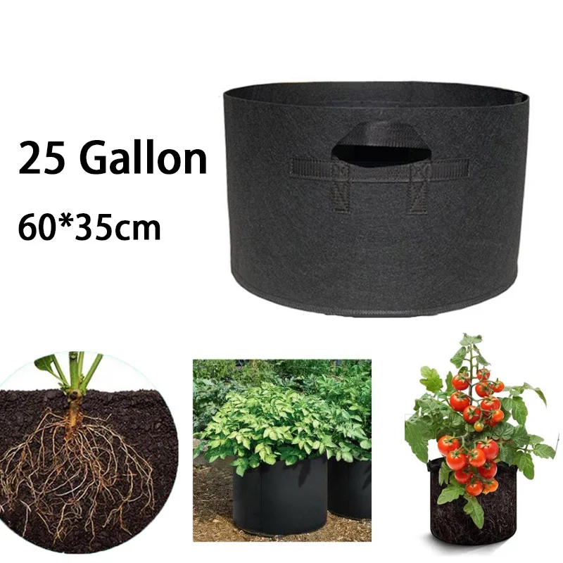 

Garden Tools 25 Gallon Plant Grow Bags Flower Pots Fabric Planting Jardin High Bearing Growing Bag Fruit Vegetables Planter Bags