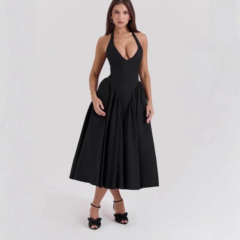 

New European and American Hot-Selling Styles2025DeepVSexy Halter Backless Socialite Elegant High-End