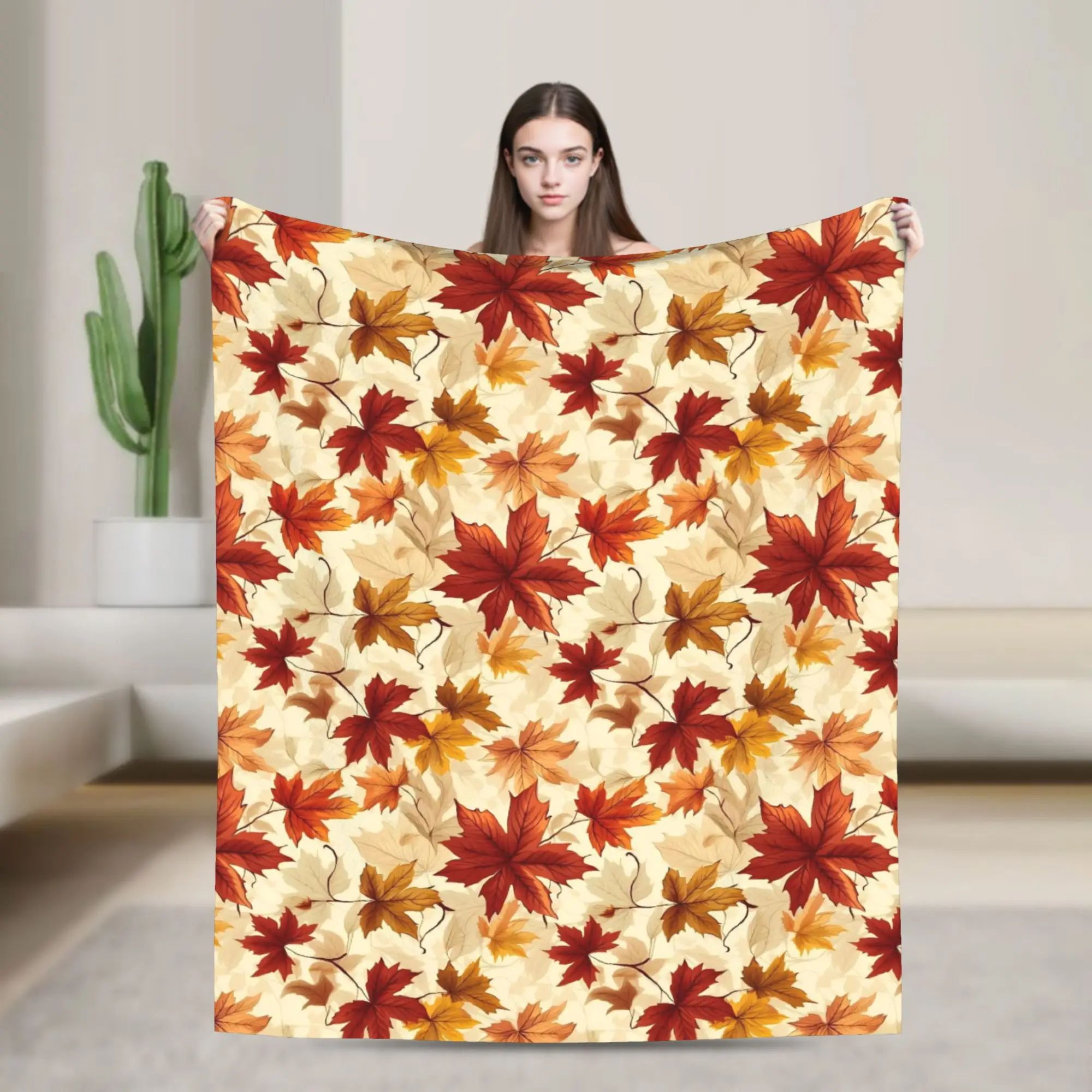 Maple Fallen Leaves Blankets Flannel Spring Autumn Autumn Leaf Multi-function Warm Throw Blanket for Bed Bedroom Quilt