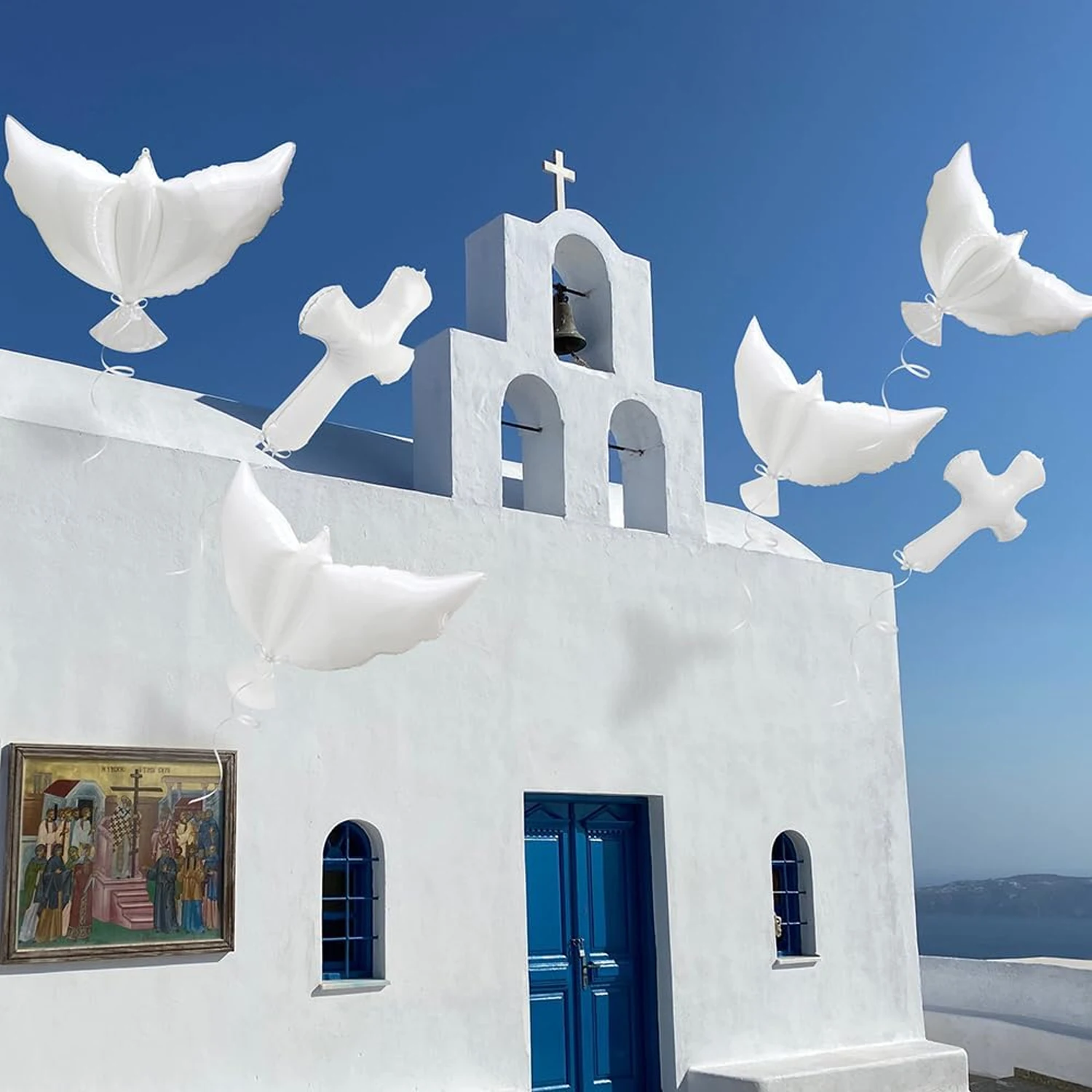 

6pcs Baby Baptism balloon Cross bath and peace Dove shape Foil balloon Communion Baptism balloon