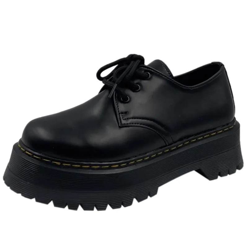 Womens Derby Shoes Clogs Platform Female Footwear British Style Round Toe Leather Creepers Dress Retro Summer Preppy New Cross H