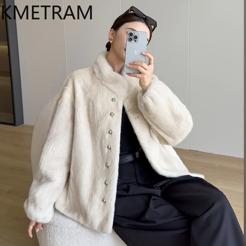 KMETRAM 100% veste de fourrure de vison entière femme luxe col montant manteau de fourrure véritable vêtements d'extérieur d'hiver femmes vêtements 2025 шуба ж Döncud