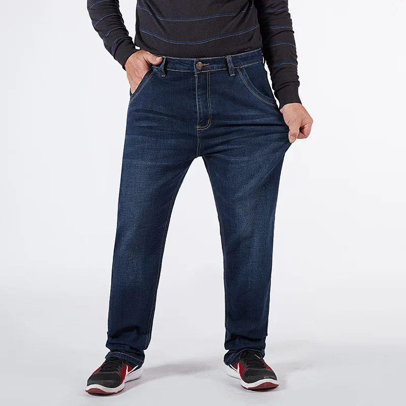 High Waist Men Jeans 150KG Autumn Thicken Stretched Plus Size 46 48 50 52 Denim Pants Loose Straight Dad Gift Summer Trousers