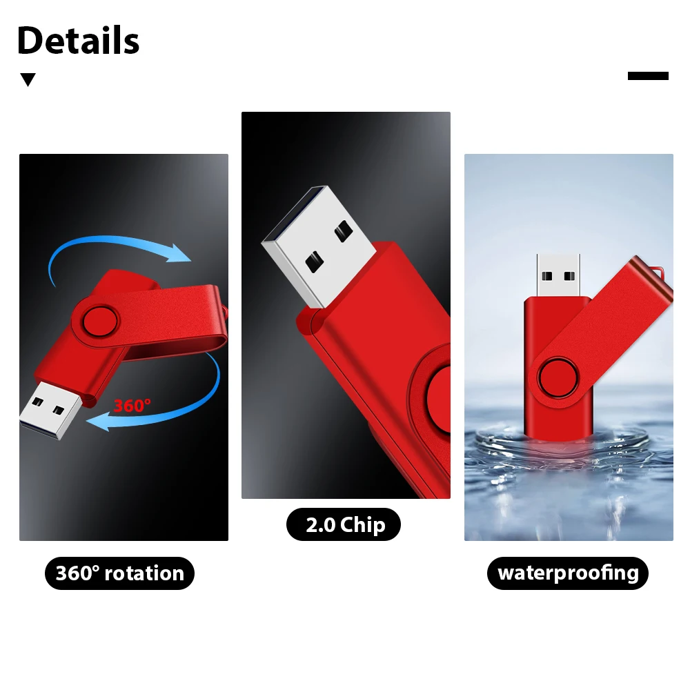 NEW Rotatable Color Plastic USB 2.0 Flash Drive 128GB Gift Box Custom The Logo for Free Pendrive 64GB Business Gift Memory Stick
