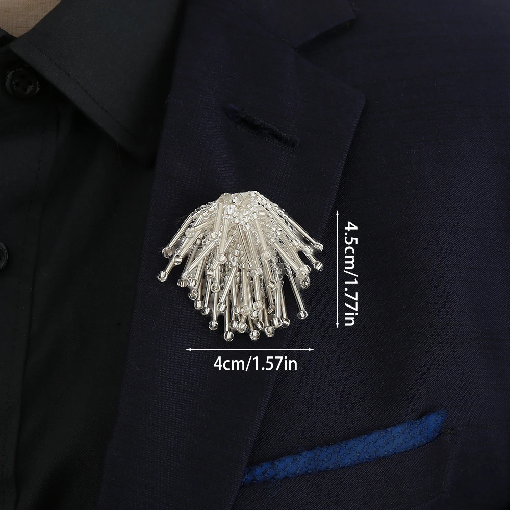 Sparkling Firework Star Beaded Brooch Spiky Lapel Pin Suit Party Clothing Decor Jewelry