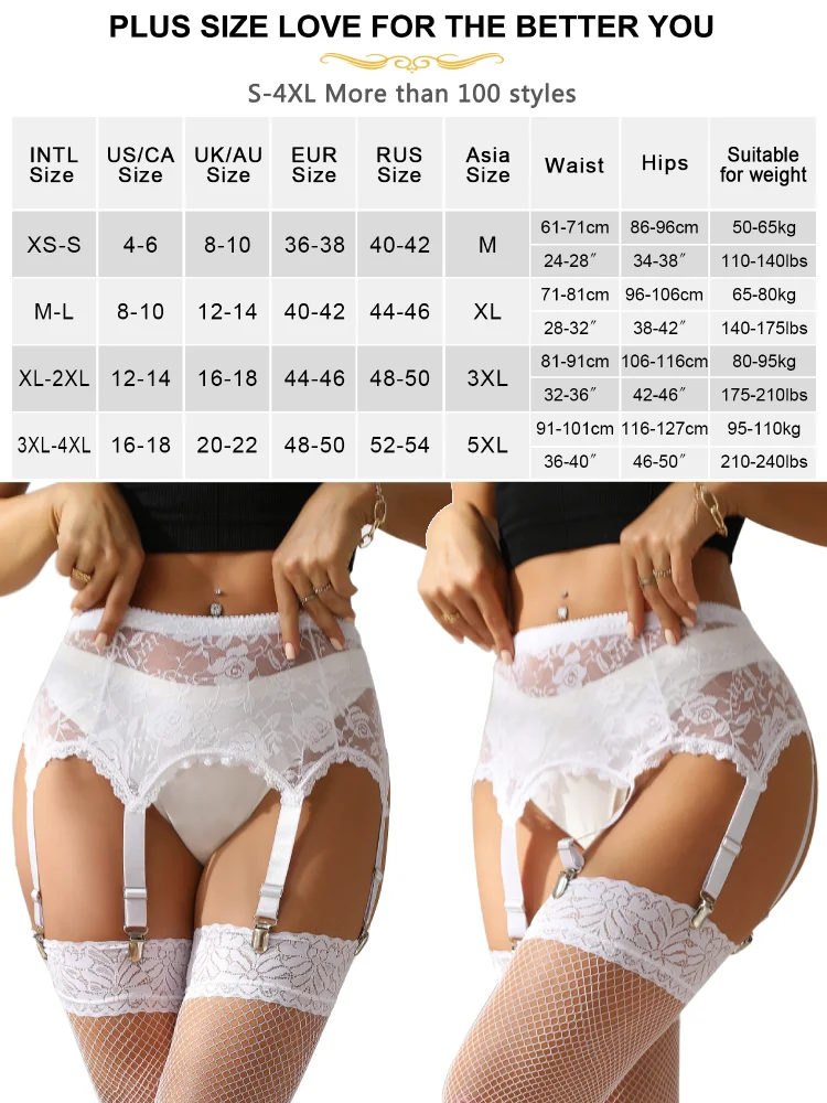 Comeondear Sheer Sexy alta Garter Lingerie, Lace Bondage Underwear, conjunto branco, Ladies Mesh Suspender, cintos de coxa elásticos, Plus Size