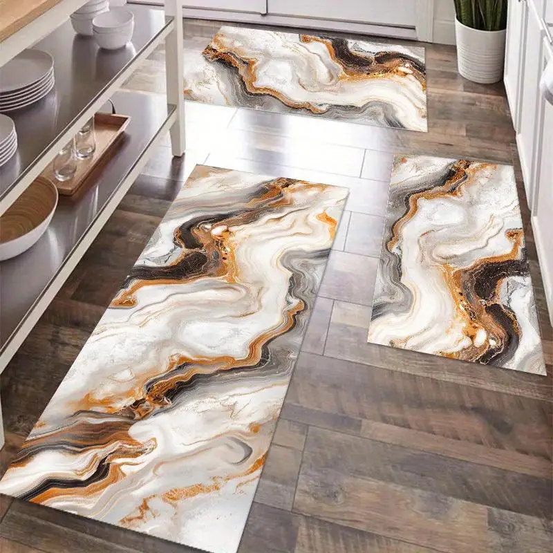 Modern Marble Print Kitchen Rug, Non-Slip Cushioned Comfort Standing Mat, Heavy Duty Floor Carpet for Home Sink Laundry, 1PC