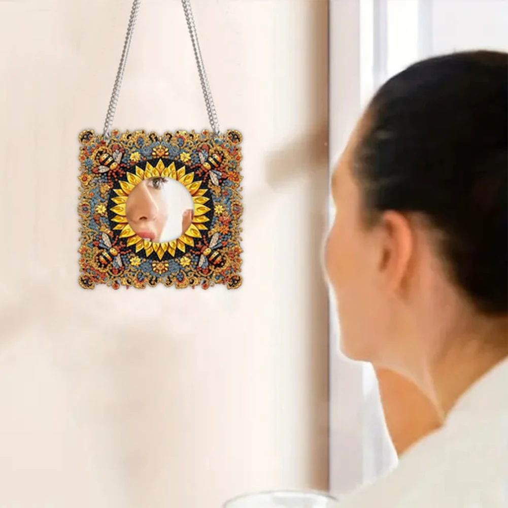 

2D Flat DIY Flowers Hanging Mirror Diamond Art Kits Wall Door Decoration (A)