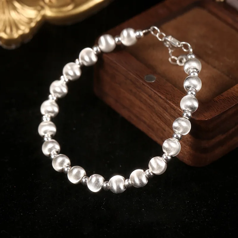 

925 Sterling Silver Bracelets for Women Matte Frosted Bead Chain Bracelet Holiday Gifts Party Jewelry Accessories Wholesales