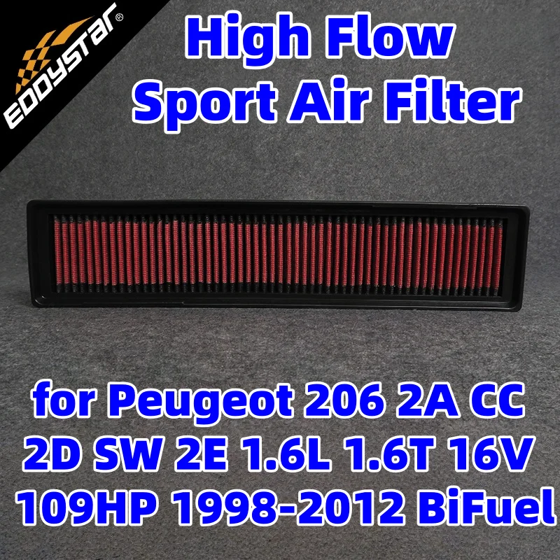 

Спортивный воздушный фильтр с высоким расходом для Peugeot 206 2A CC 2D SW 2E 1.6L 1.6T 16V 109HP 1998-2012 Моющиеся гоночные впускные фильтры BiFuel