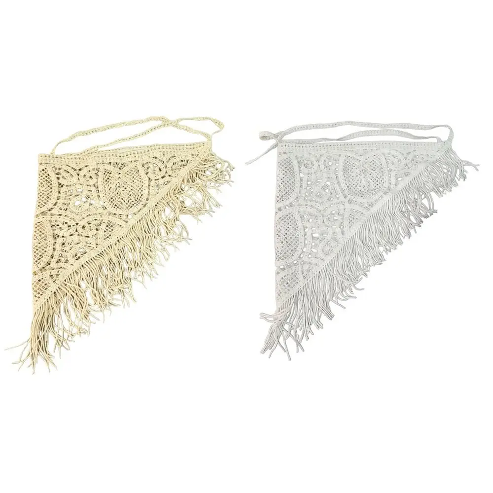 

Bohemian Knitted Fringed Flap Ethnic Style Hand-knitted Tassel Waistbelt Multifunctional Hollowing Out Triangle Back Flap