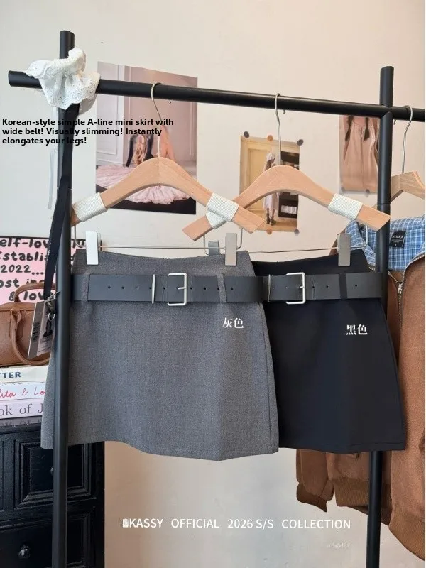 

Женская короткая юбка с высокой талией, серая/черная, весна-осень, с защитой от просвечивания, облегающая, А-силуэт, для офиса, в стиле OL