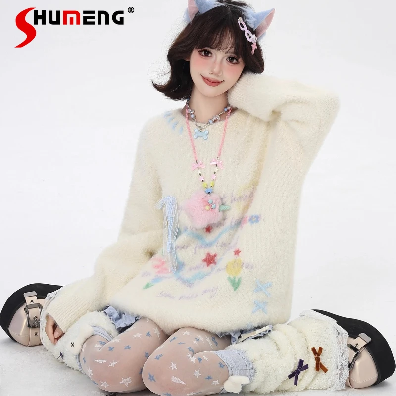 

Японский милый милый бабочка в стиле горячих девушек, мягкий удобный свободный повседневный свитер с галстуком на осень-зиму, новый женский трикотаж