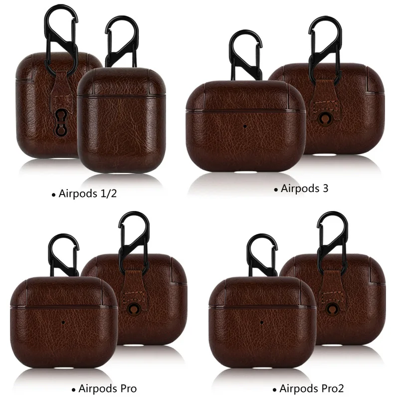 Casing Headphone untuk Airpods 1/2/3/4 Casing PU Aksesori Penutup Earphone Nirkabel Bluetooth untuk Airpods Pro/Pro 2 dengan Gesper Belakang