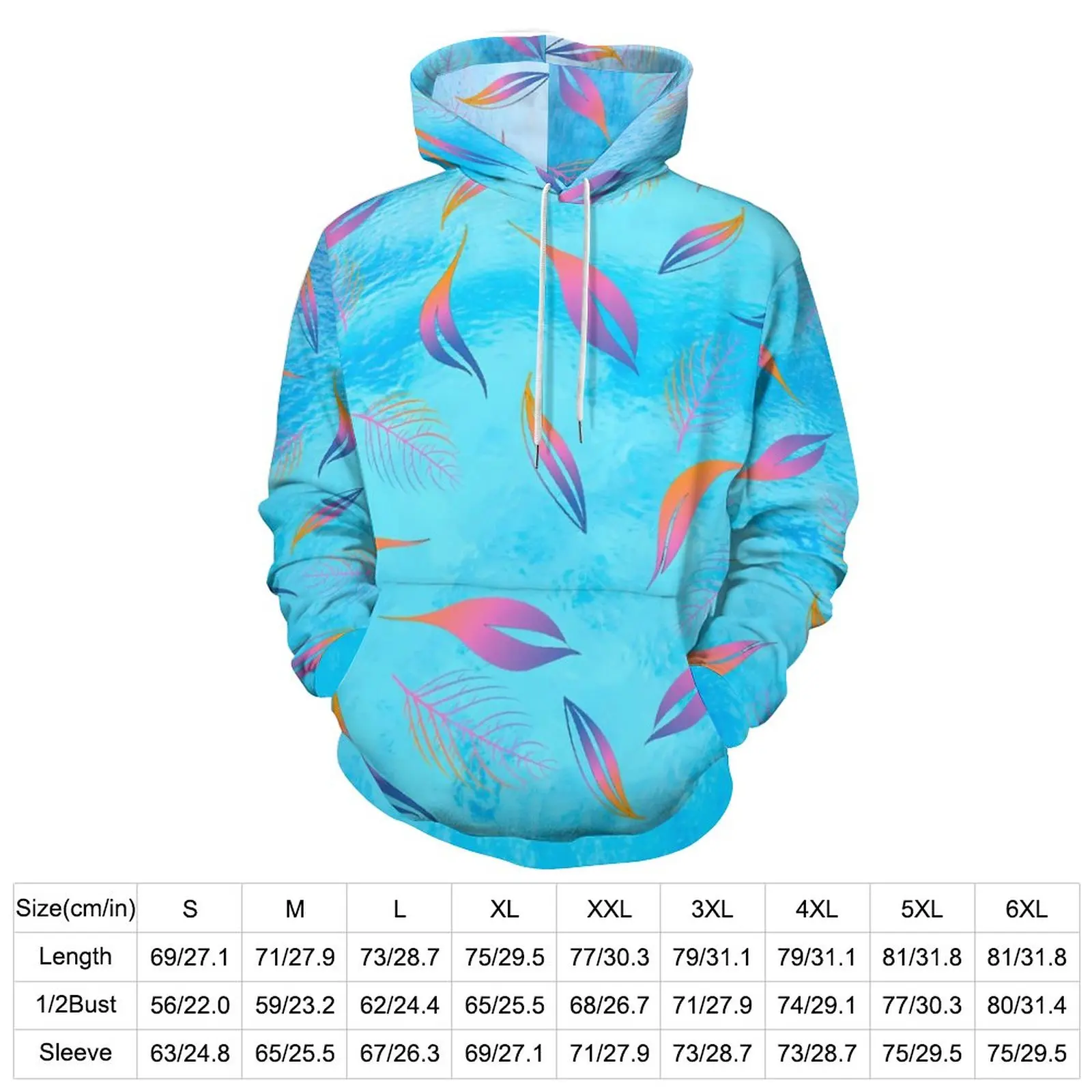 Colorful Leaf Casual Hoodies Men Blue And Pink Y2k Graphic Hooded Sweatshirts Spring Long Sleeve Korean Fashion Oversized Hoodie