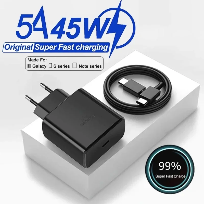 5A 45W PD USB-C Fast Charger for Samsung S22 S23 S24 Note 20 A14 A15 A25 A52 A53 A54 Type C Super Quick Charge Cable 1m 1.5m 2m