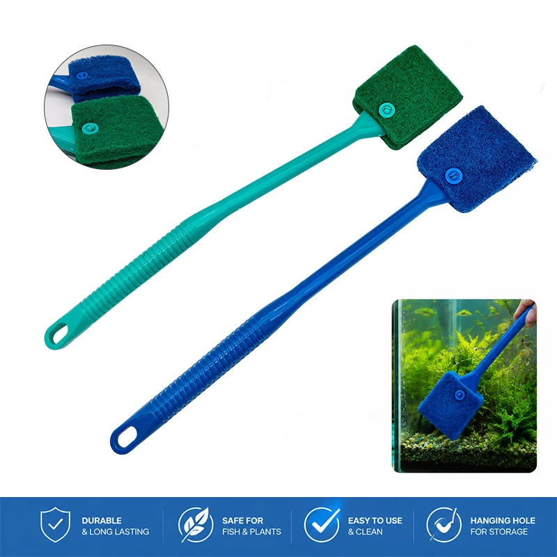 Aquarium-Reinigungsbürste, Wassertank-Glasreiniger, breite Schwammbürste mit langem Griff, Aquarium-Werkzeug zum Entfernen hartnäckiger Algen – Detail 7