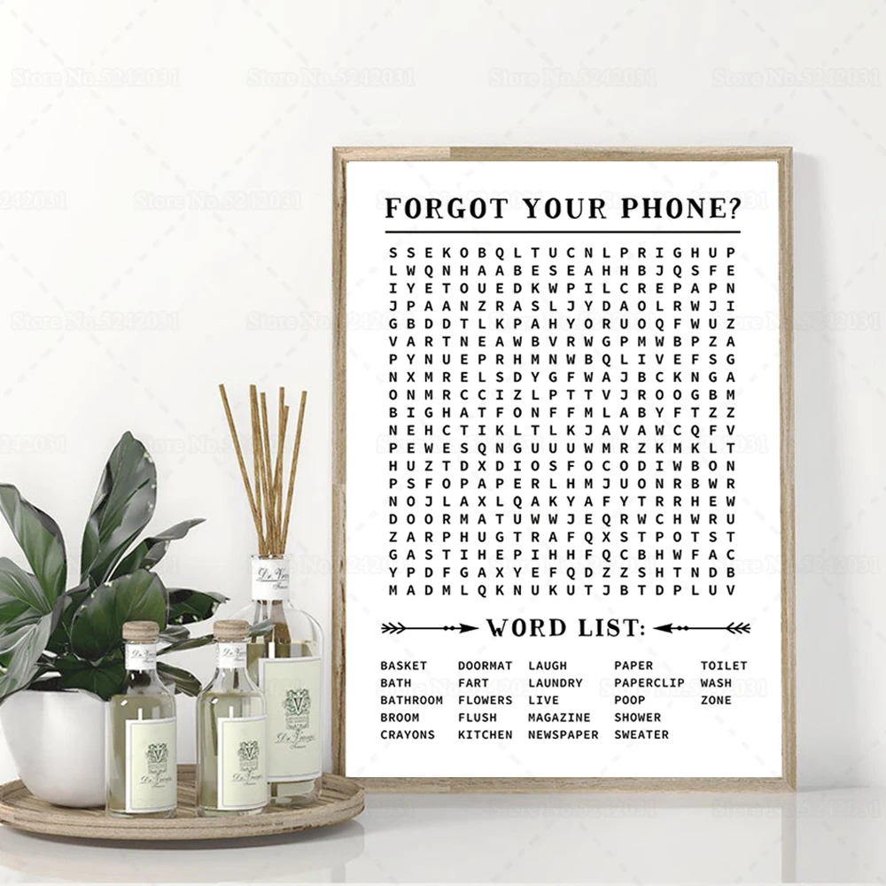 Funny Word Search Poster for Bathroom Crossword Puzzle Canvas Painting Bathroom Wall Art Decoration