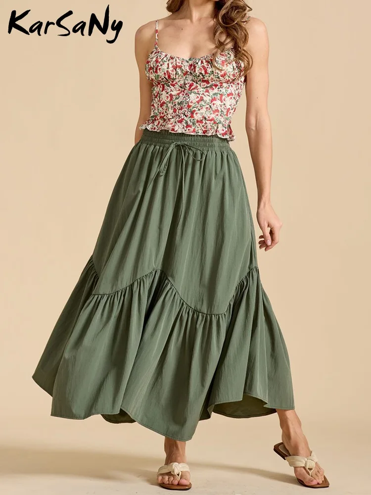 White Irregular Maxi Skirts Women Summer Big Swing High Waist Retro Long Beach Skirts Ladies Solid A Line Skirts For Women 2025