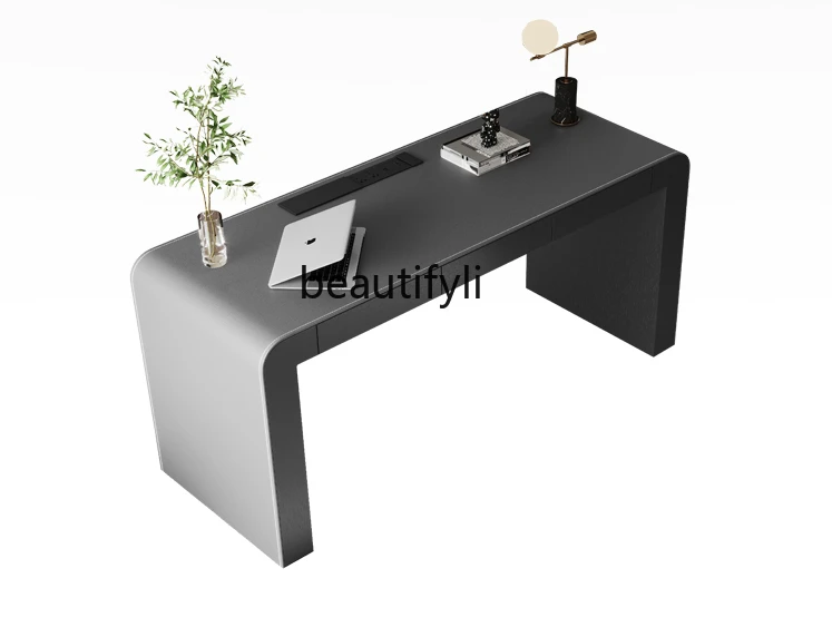 

Italian Minimalist Desk Home Study Desk Light Luxury Modern High-Grade Saddle Leather Desk office Computer furniture