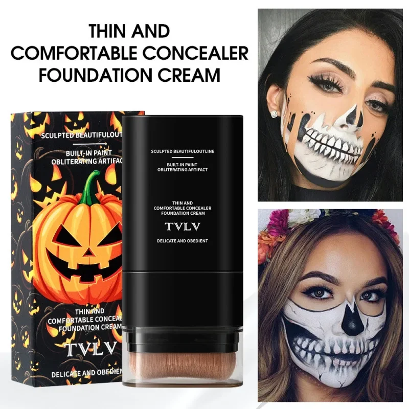 TVLV Bastão de base corretivo de duas cores Natal Halloween maquiagem preto e branco base de duas cabeças Bom corretivo