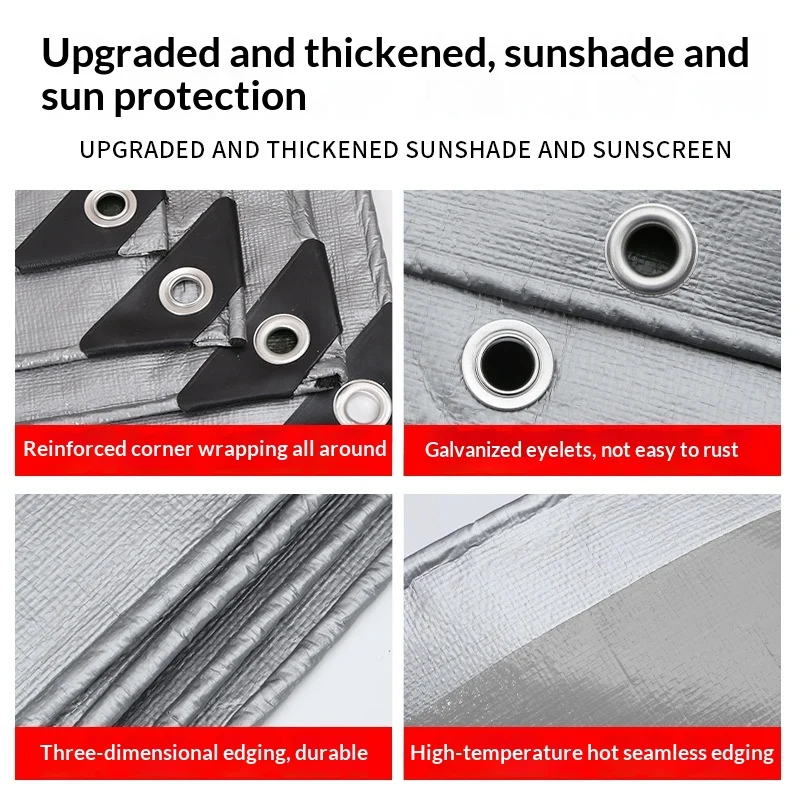 Truck Tarpaulin Thickened Double Silver Waterproof Sun Shade Cloth Heavy Duty UV Protection Tarp with Reinforced Grommets