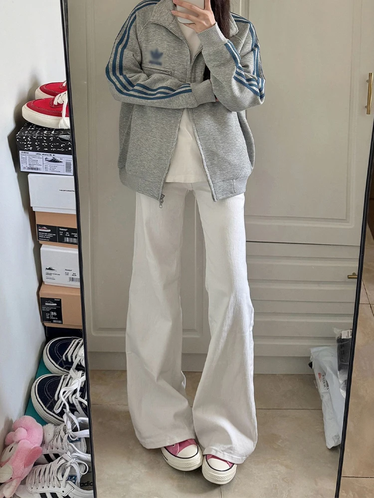 

White American Sle Bell Bot Jeans Women's Spring Vibe Small Size Straight High Waist Slim Fit Casual Wear Resistant