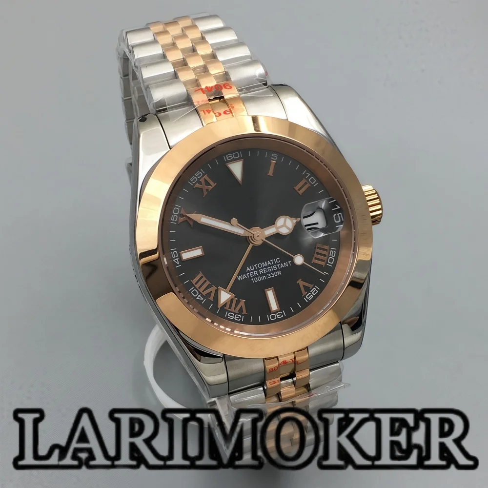 LARIMKOER 36mm 39mm NH34 GMT Automatic Diving Mechanical Watch Gray Dial Roman Numeral Markers Sapphire Crystal 100M Waterproof