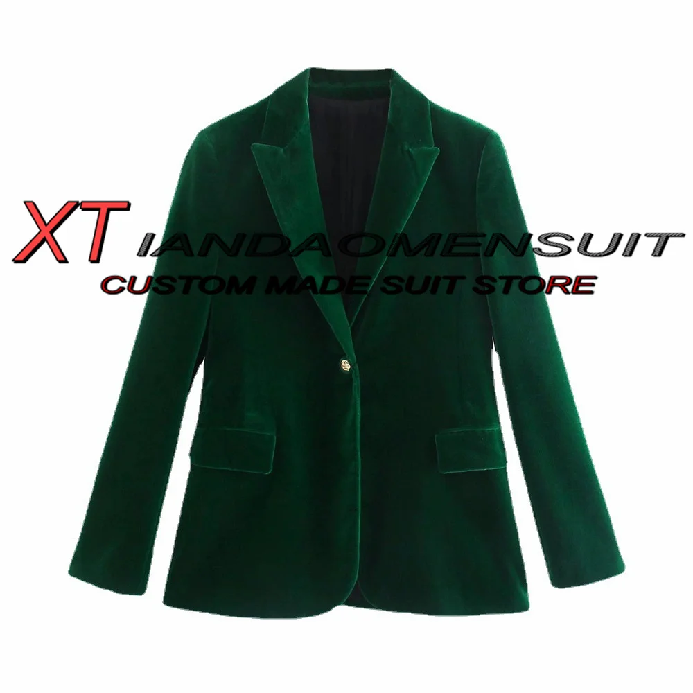 Imagem -05 - Terno de Veludo Feminino Peça Verde Escuro Escritório Formal Workwear Senhora Jaqueta Conjunto Blazer Casamento Calças Conjunto Femme Pièces