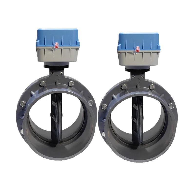 

Моторизованный поворотный затвор DN200 из ПВХ для горячей воды, PN16, с солнечным питанием и дистанционным управлением LORA