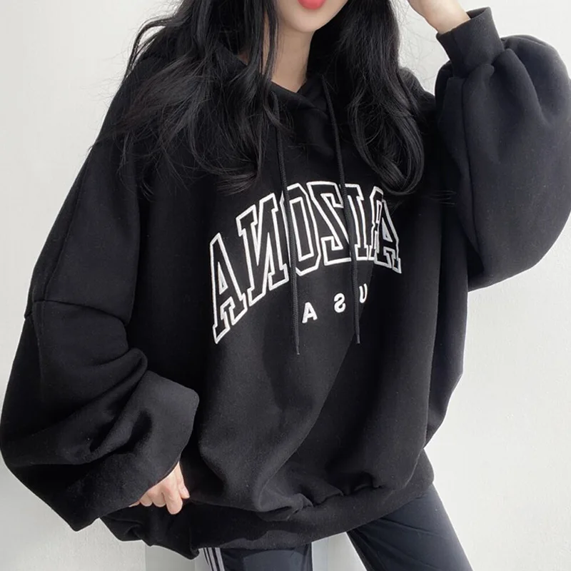 2023 Winter Female Casual  Long Sleeve Letter Print Sweatshirts Autumn Women's Young Style Fashion Loose Fit Hoodies Top