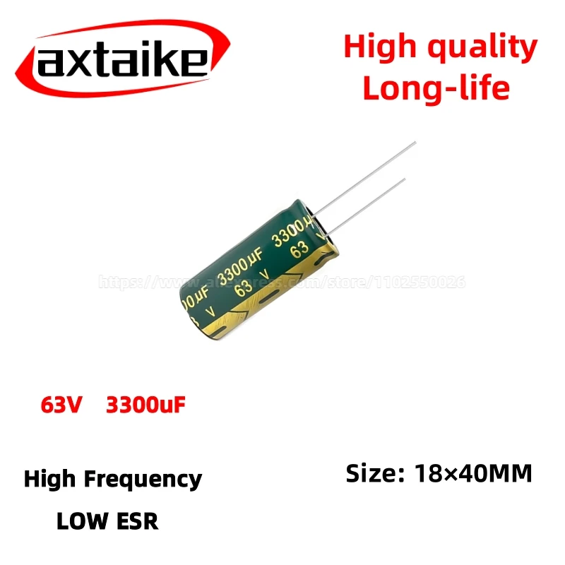 

2PCS 63V3300uF Aluminum Capacitor, High Frequency Low ESR 105°C Radial for Power Supply Long-life 18×40MM